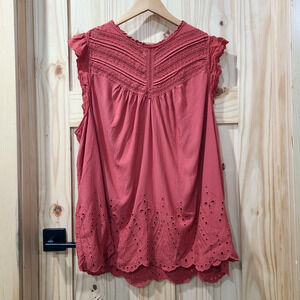 Torrid Burnt Orange Pleated Crochet Eyelet Sleeveless Top Earthy Boho Chic 5X